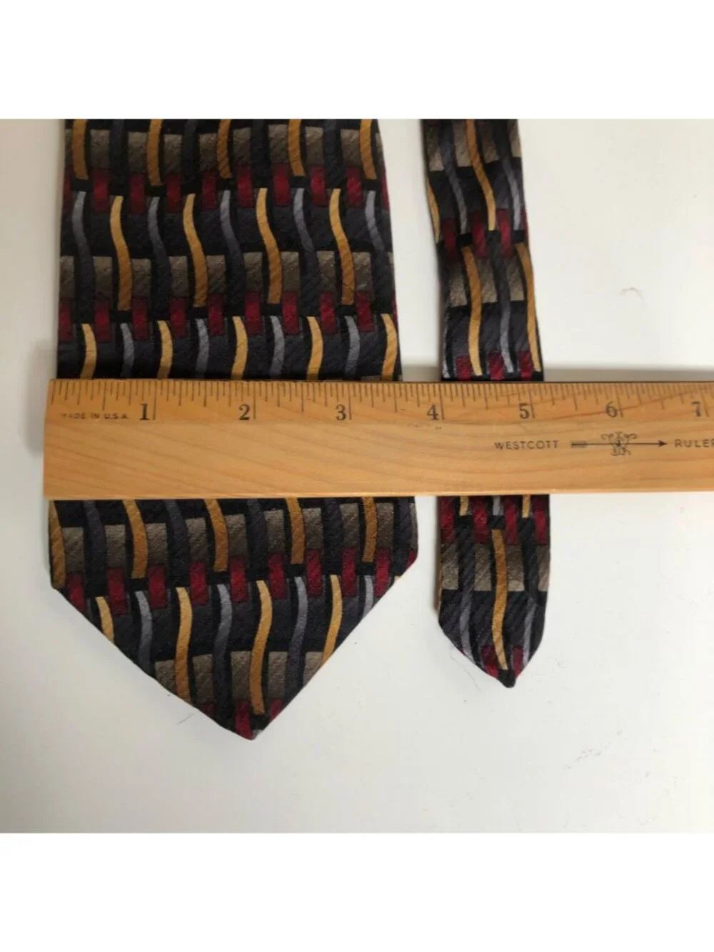 Milano Silk Tie Geometric Multicolor Black Red Gold Mens Necktie Office Dad Gift